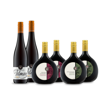 drei mal zwei Flaschen. Tilman Spätburgunder Dertinger MAndelberg Schwarzriesling und Retzstadter Langenberg Spätburgunder