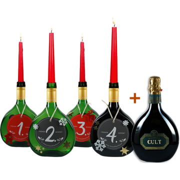 Adventskranzpaket mit vier Weinen und einem Sekt im Bocksbeutel