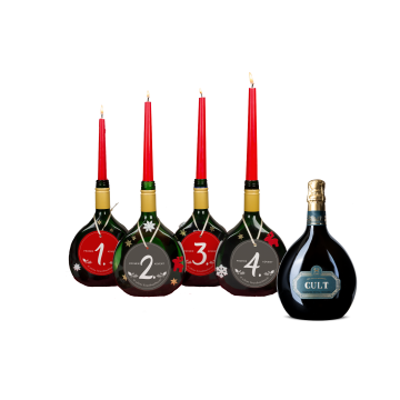 Adventskranzpaket mit vier Weinen und einem Sekt im Bocksbeutel