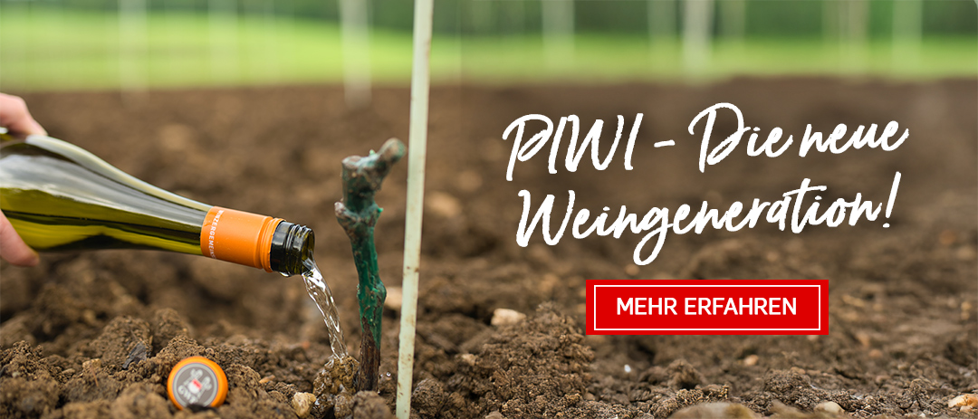 Aktionsbanner: PiWi-Rebsorten - Anpflanzung neuer Rebsorten. Jetzt informieren und entdecken