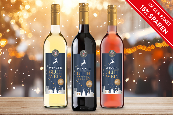 Glühwein 6er-Aktionspaket – Rot, Weiß & Rosé 6er Glühweinpaket mit je zwei Flaschen rot, weiß und rosé