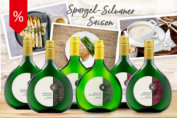 Sechs Bocksbeutel Silvaner - der Begleiter zu jedem Spargelgericht!