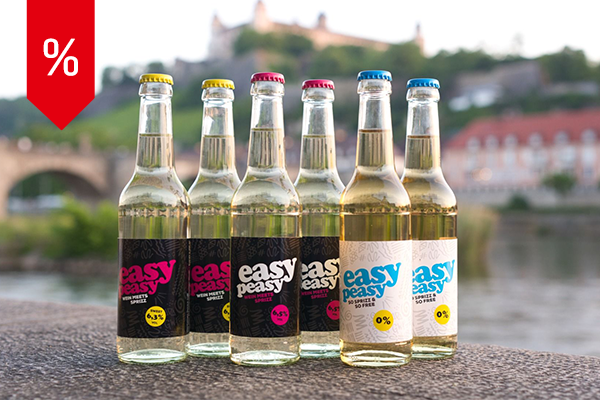 Sechs Flaschen Easy Peasy Wein- und Traubenschorle zum Angebotspreis